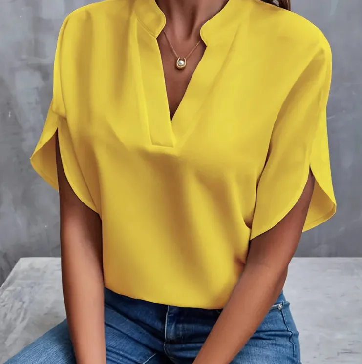 Summer Short-sleeved Chiffon Shirt New V-neck Shirt Women's Casual Versatile Clothing - Image 3