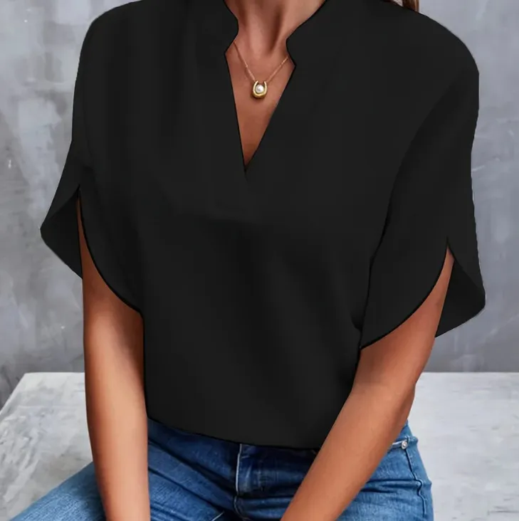 Summer Short-sleeved Chiffon Shirt New V-neck Shirt Women's Casual Versatile Clothing - Image 5