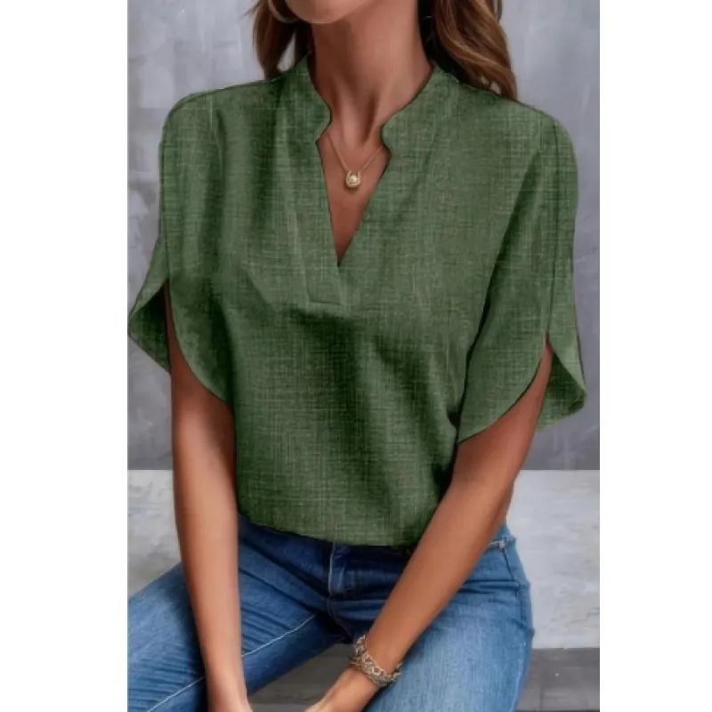 Summer Short-sleeved Chiffon Shirt New V-neck Shirt Women's Casual Versatile Clothing - Image 12