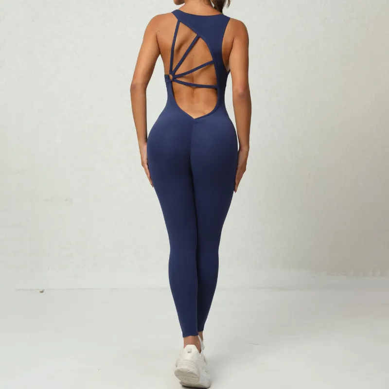 Yoga Jumpsuit V-shaped Back Design Sleeveless Fitness Running Sportswear Stretch Tights Pants For Womens Clothing - Image 7