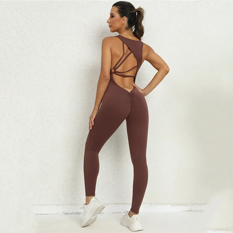 Yoga Jumpsuit V-shaped Back Design Sleeveless Fitness Running Sportswear Stretch Tights Pants For Womens Clothing - Image 4