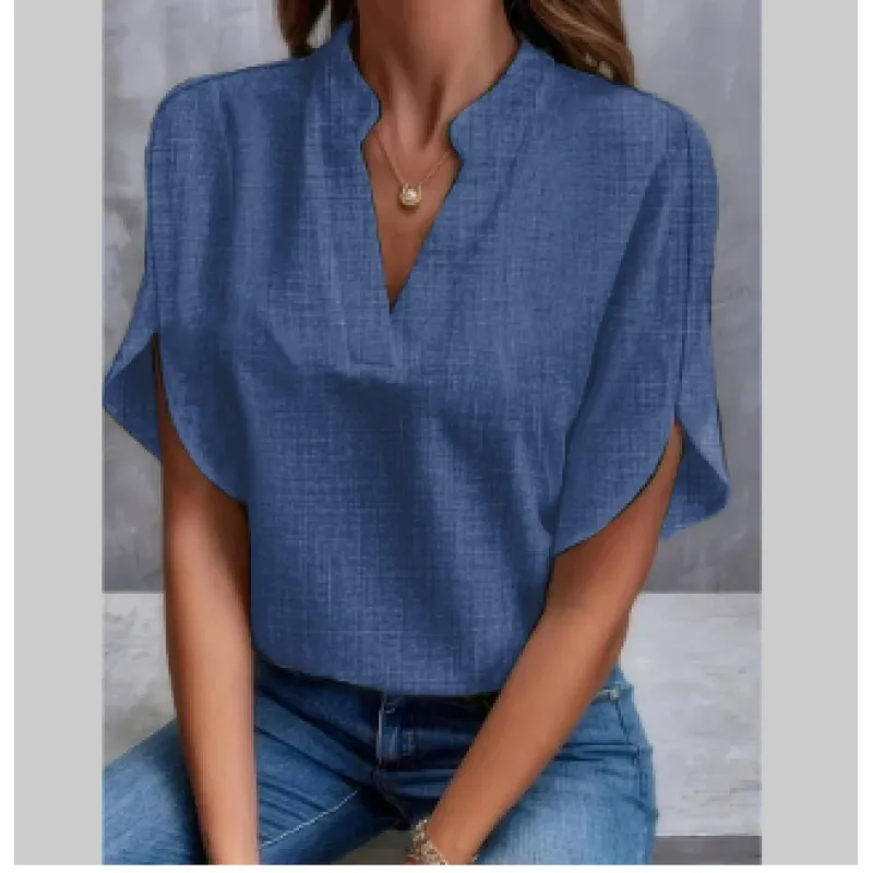 Summer Short-sleeved Chiffon Shirt New V-neck Shirt Women's Casual Versatile Clothing - Image 11