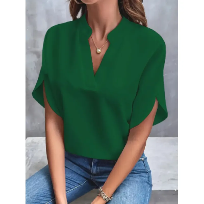Summer Short-sleeved Chiffon Shirt New V-neck Shirt Women's Casual Versatile Clothing - Image 7