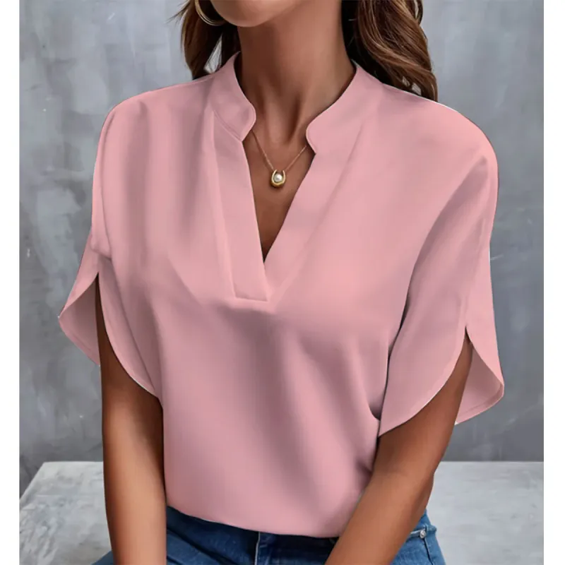 Summer Short-sleeved Chiffon Shirt New V-neck Shirt Women's Casual Versatile Clothing - Image 6